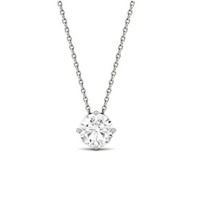 14k White Gold Finish 925 Sterling Silver 1.00Ct Rund Cut Cubic Zirconia Solitaire Pendant Necklace