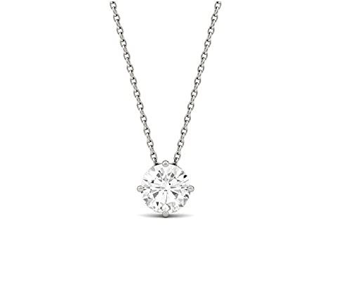 14k White Gold Finish 925 Sterling Silver 1.00Ct Rund Cut Cubic Zirconia Solitaire Pendant Necklace