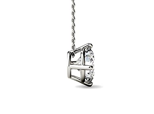 14k White Gold Finish 925 Sterling Silver 1.00Ct Rund Cut Cubic Zirconia Solitaire Pendant Necklace