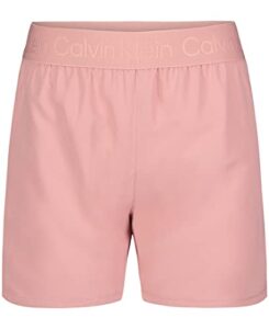 calvin klein girls' performance running shorts, quick-drying mesh, elastic waistband & pull-on style, rose tan tulip, 8-10