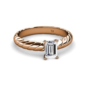 Round IGI Certified Lab Grown Diamond (VS1/F) 1.00 ct Women Solitaire Rope Engagement Ring 14K Rose Gold-7.0