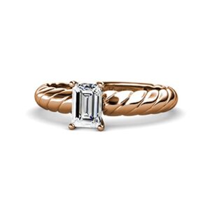 Round IGI Certified Lab Grown Diamond (VS1/F) 1.00 ct Women Solitaire Rope Engagement Ring 14K Rose Gold-7.0