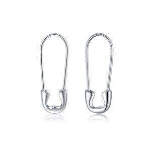 Reffeer 925 Sterling Silver Safety Pin Earrings Hoop for Women Teens Girls Paperclip Earrings Hoop Pin Cartilage Earrings (A-Silver-2cm)