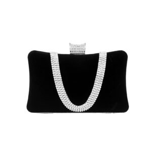 CORIOS Velvet Evening Bag for Women Rhinestone Clutch Bag Sparkly Handbag Bridal Wedding Purse Glitter Shoulder Bag Elegant Crossbody Bag for Wedding Banquet Cocktail Party Prom Black