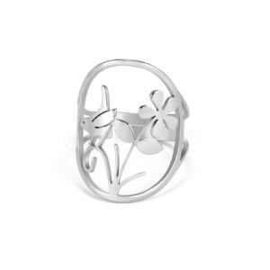 kkjoy Flower and Bird Ring Stainless Steel Adjustable Open Finger Rings Christmas Gift for Women