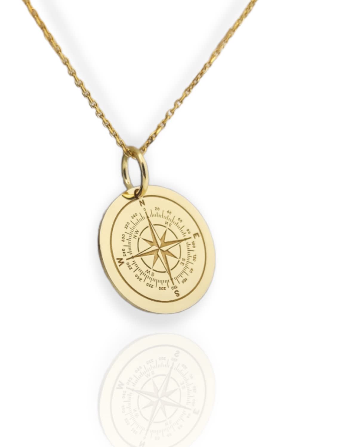 DANELIAN 14K Solid Gold Compass Pendant, North Star Compass Necklace (No Chain Included, 0.55 inches / 13.9mm)