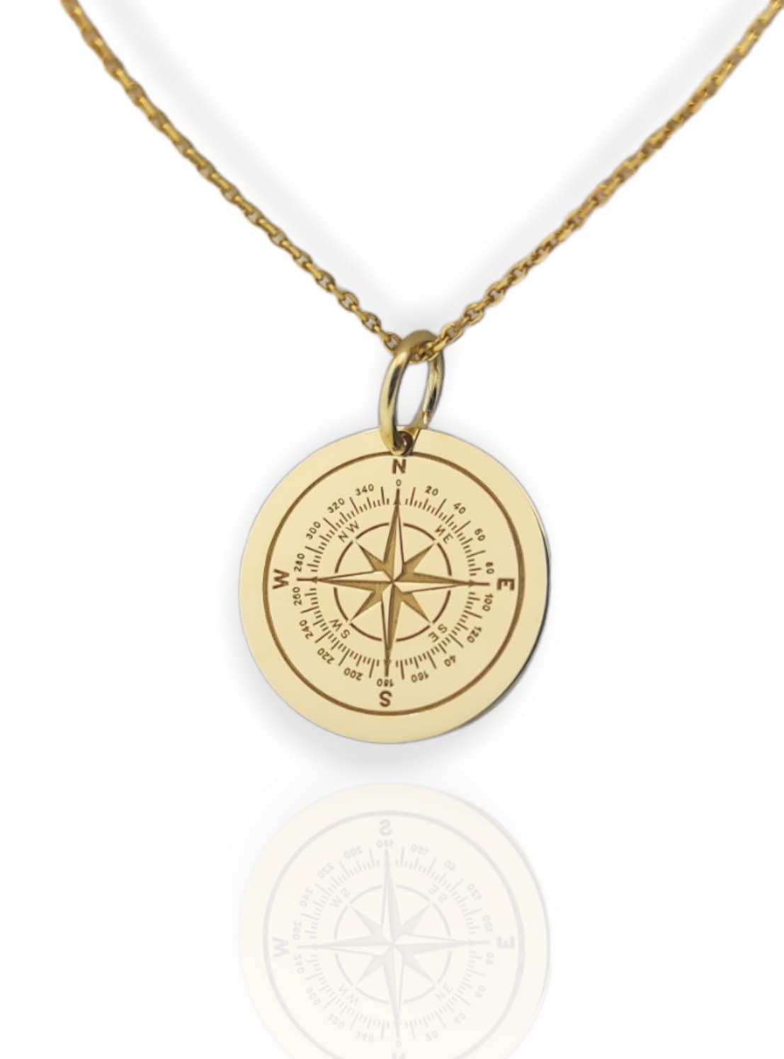 DANELIAN 14K Solid Gold Compass Pendant, North Star Compass Necklace (No Chain Included, 0.55 inches / 13.9mm)