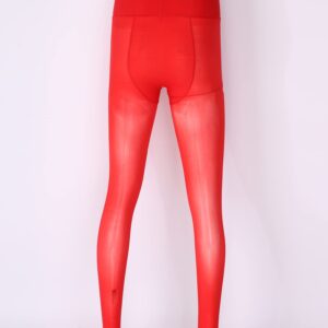 Jugaoge Men's Oily Glossy See Through Long Pants Slim Stretchy Leggings Tights Sissy Crossdresser Red One Size