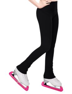 figure skating pants girls 13-14 years old solid black comfortable seamless practice leggings for big kids training exercise