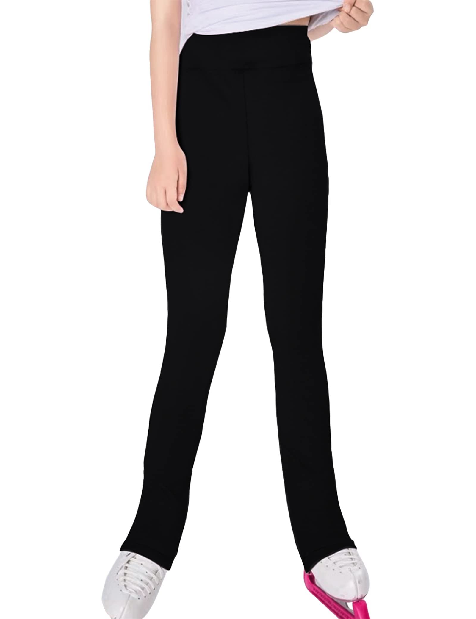 Figure Skating Pants Girls 13-14 Years Old Solid Black Comfortable Seamless Practice Leggings for Big Kids Training Exercise