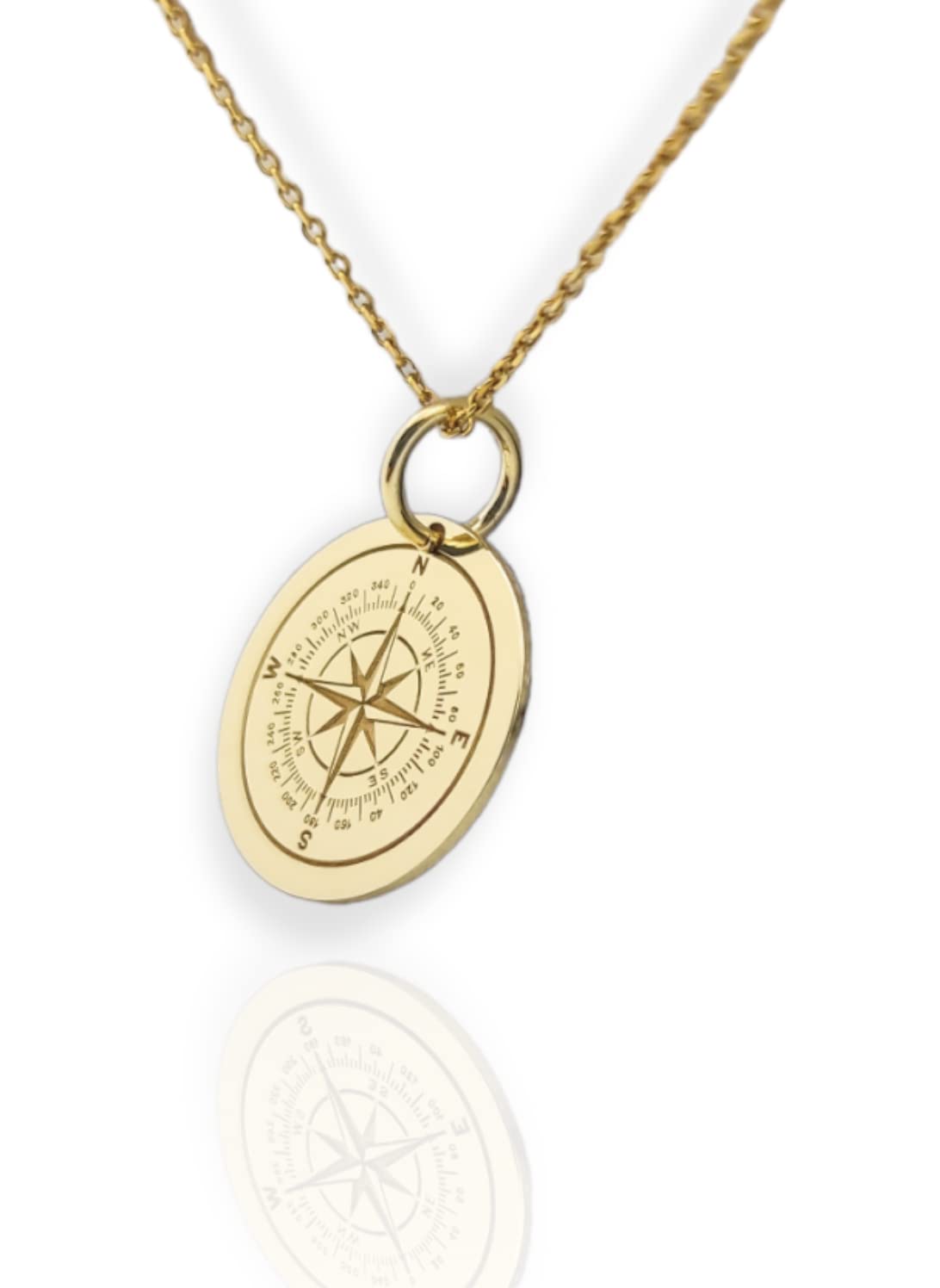 DANELIAN 14K Solid Gold Compass Pendant, North Star Compass Necklace (No Chain Included, 0.55 inches / 13.9mm)