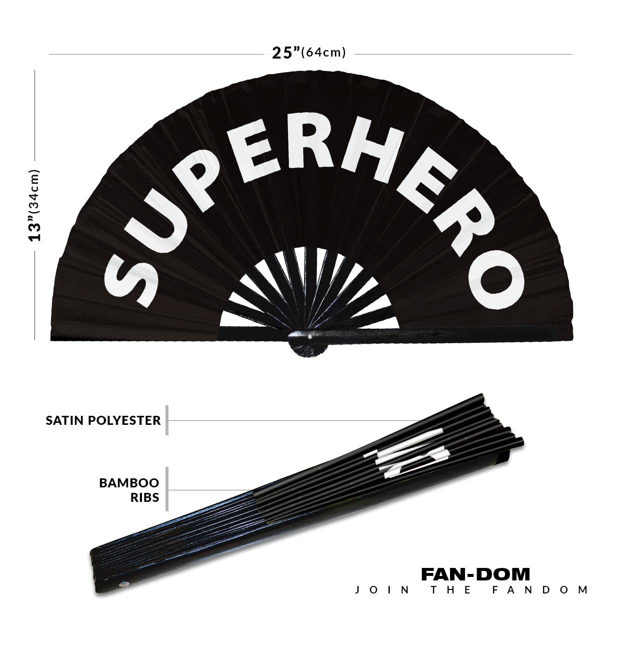 Superhero Hand Fan Foldable Bamboo Circuit Hand Fan Funny Gag Slang Words Expressions Statement Gifts Festival Accessories Rave Handheld Circuit Event Fan Clack Fans (Black)