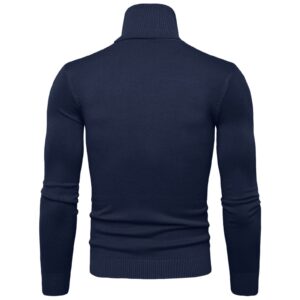 Men's Casual Mock Turtleneck Slim Fit Basic Tops Long Sleeve Designed Bottoming Thermal Turtleneck Pullover Sweater(Navy,Large)