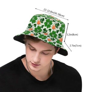 Cute St. Patrick's Day Shamrocks Bucket Hat Packable Green Fisherman Hat Summer Travel Beach Sun Hat for Boys Girls