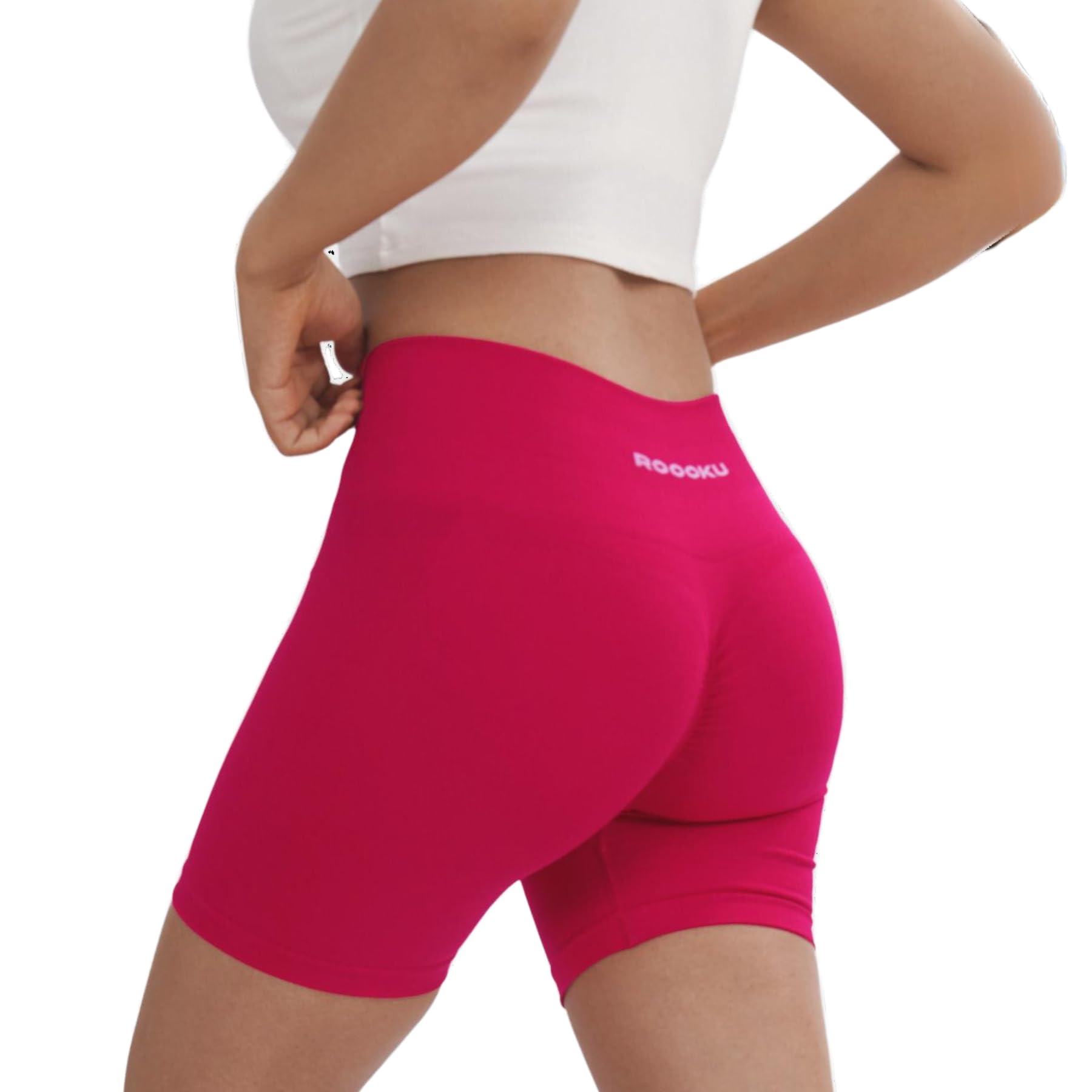 ROOOKU Uplift Gym Shorts for Women Seamless Scrunch Butt Lifting Workout Booty High Waisted Compression Yoga Shorts (Pink,L)