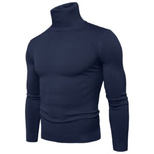 Men's Casual Mock Turtleneck Slim Fit Basic Tops Long Sleeve Designed Bottoming Thermal Turtleneck Pullover Sweater(Navy,Large)