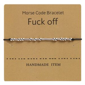 testrye morse code bracelets for women,fuck off morse code bracelets with adjustable string,inspirational gifts for women men friends (fuck off)