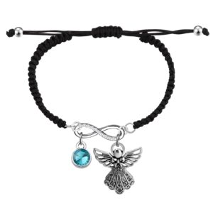 UJIMS Guardian Angel Bracelets with Birthstone Memorial Gift Angel Wing Birthstone Jewelry Gifts for Women (March Rope Bracelet)