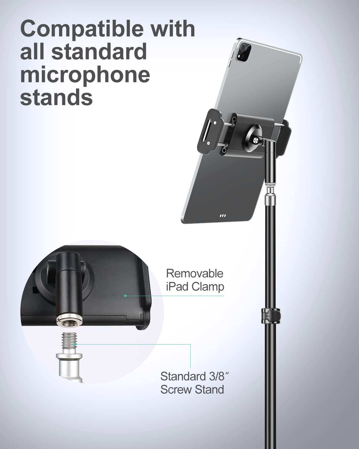 elitehood Floor Tablet Stand & Boom Mic Stand, 68in Height Adjustable iPad Holder Stand, Portable Tripod Microphone Stand for Singing, Compatible with iPad Pro Air Mini and 4-12.9’’ Phones & Tablets