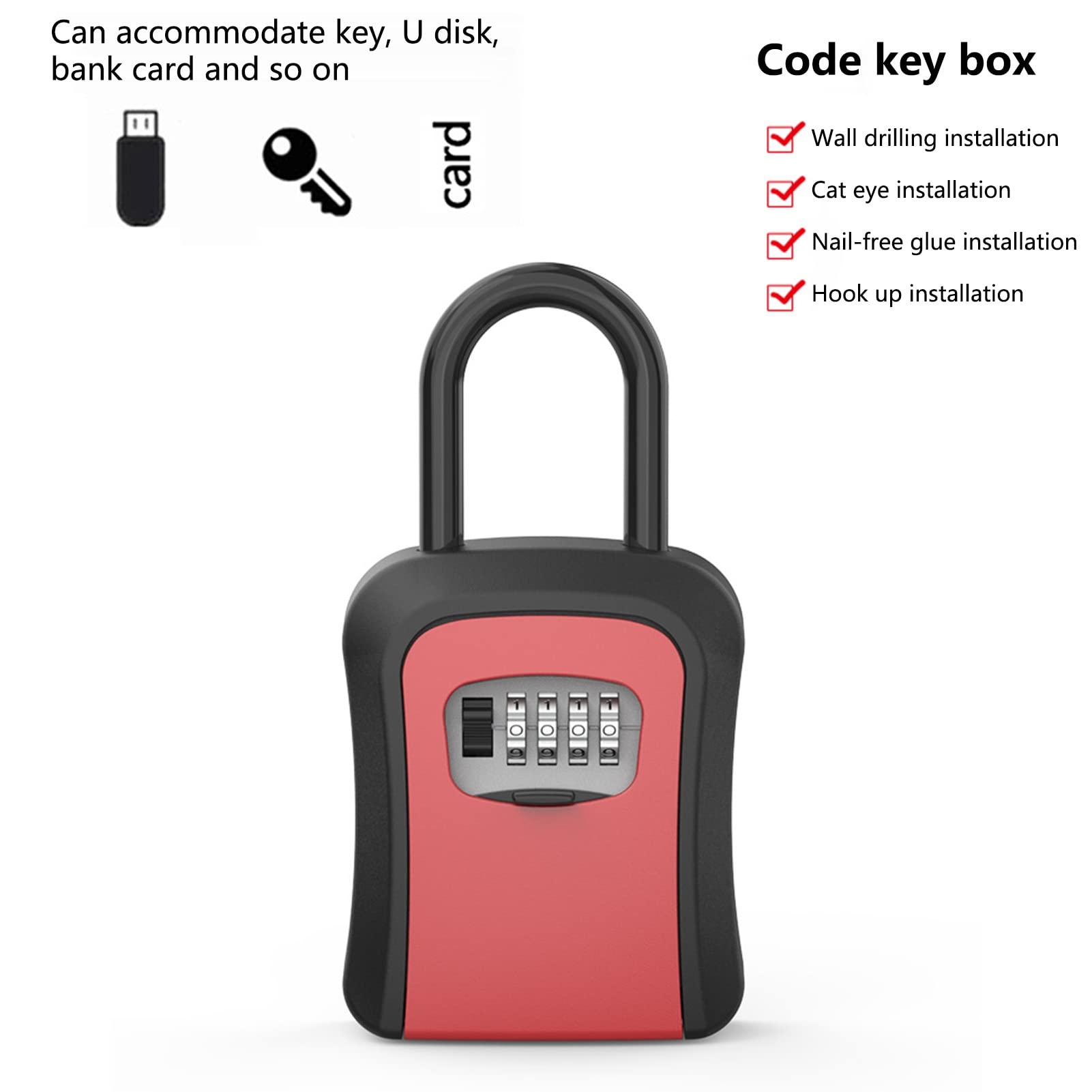 lamphle 1 Set Key Box with Code Wall Mount Organizer 4 Digit Key Combination Lock High Hardness Quick Reset Safe Lock Box Plastic with Hanging Hook Storage Key/Card Password Lock Black