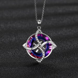 ZLILIJAN Celtic Knot Irish Knot Necklace 925 Sterling Silver Good Luck Pendant Blue Circle Crystal Necklace Irish Symbols Gaelic Jewelry Gift for Women (Purple crystal)