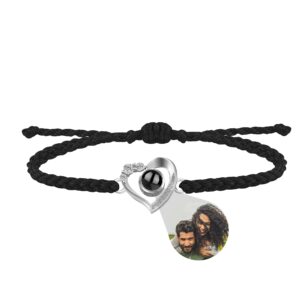 godchoices custom photo bracelet personalized photo projection bracelet heart photo bracelets with picture inside braided bracelet for women/men/couple/friends/birthday/christmas