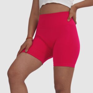 ROOOKU Uplift Gym Shorts for Women Seamless Scrunch Butt Lifting Workout Booty High Waisted Compression Yoga Shorts (Pink,L)