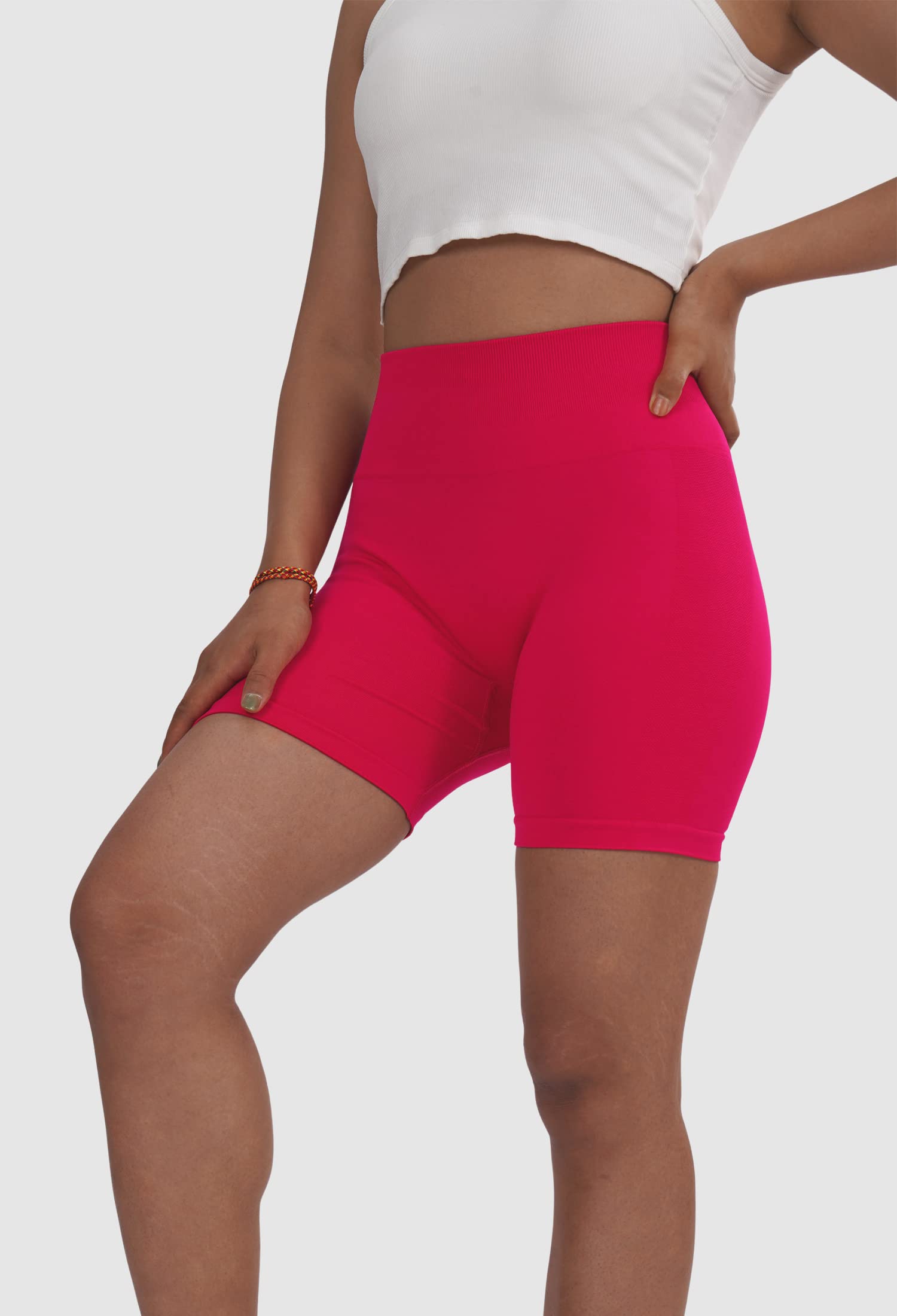 ROOOKU Uplift Gym Shorts for Women Seamless Scrunch Butt Lifting Workout Booty High Waisted Compression Yoga Shorts (Pink,L)