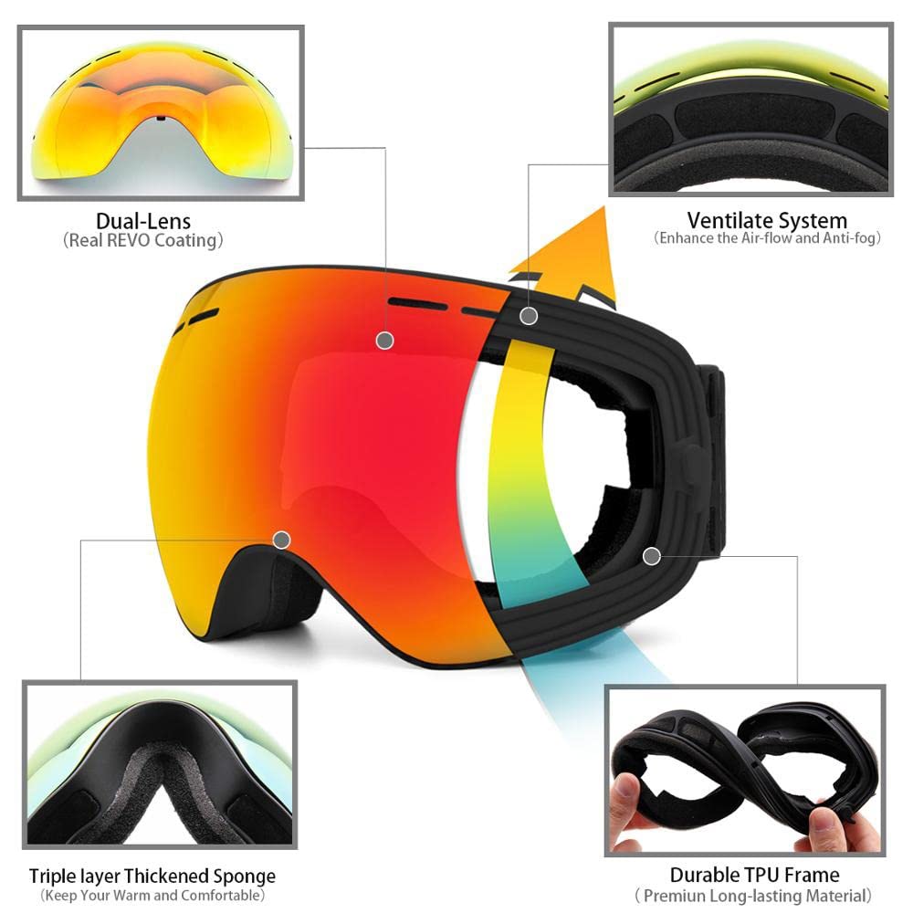 LEPSJGC Ski Goggles - Interchangeable Lens - Premium Snow Goggles Snowboard Goggles for Men and Women ski Item (Color : C)