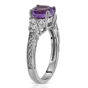 Galaxy Gold GG Size 8.0 Sterling Silver 925 Ring with Natural Diamonds & Round Shape Natural Purple Amethyst