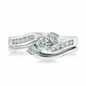 14K White Gold Over Round Cut White Diamond 925 Sterling Silver Diamond Wedding Engagement Bridal Ring Set for Women's