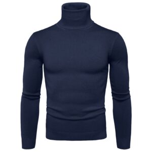 Men's Casual Mock Turtleneck Slim Fit Basic Tops Long Sleeve Designed Bottoming Thermal Turtleneck Pullover Sweater(Navy,Large)