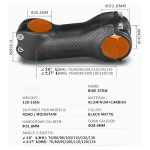 ZECHAO Full Carbon Fibre Bike Stem,Mountain Road Bike Bike Parts Angle 6/17 Degrees Cycling Handlebar 31.8mm Mountain Parts Bike Stem (Color : 6 Degrees, Size : 100mm)