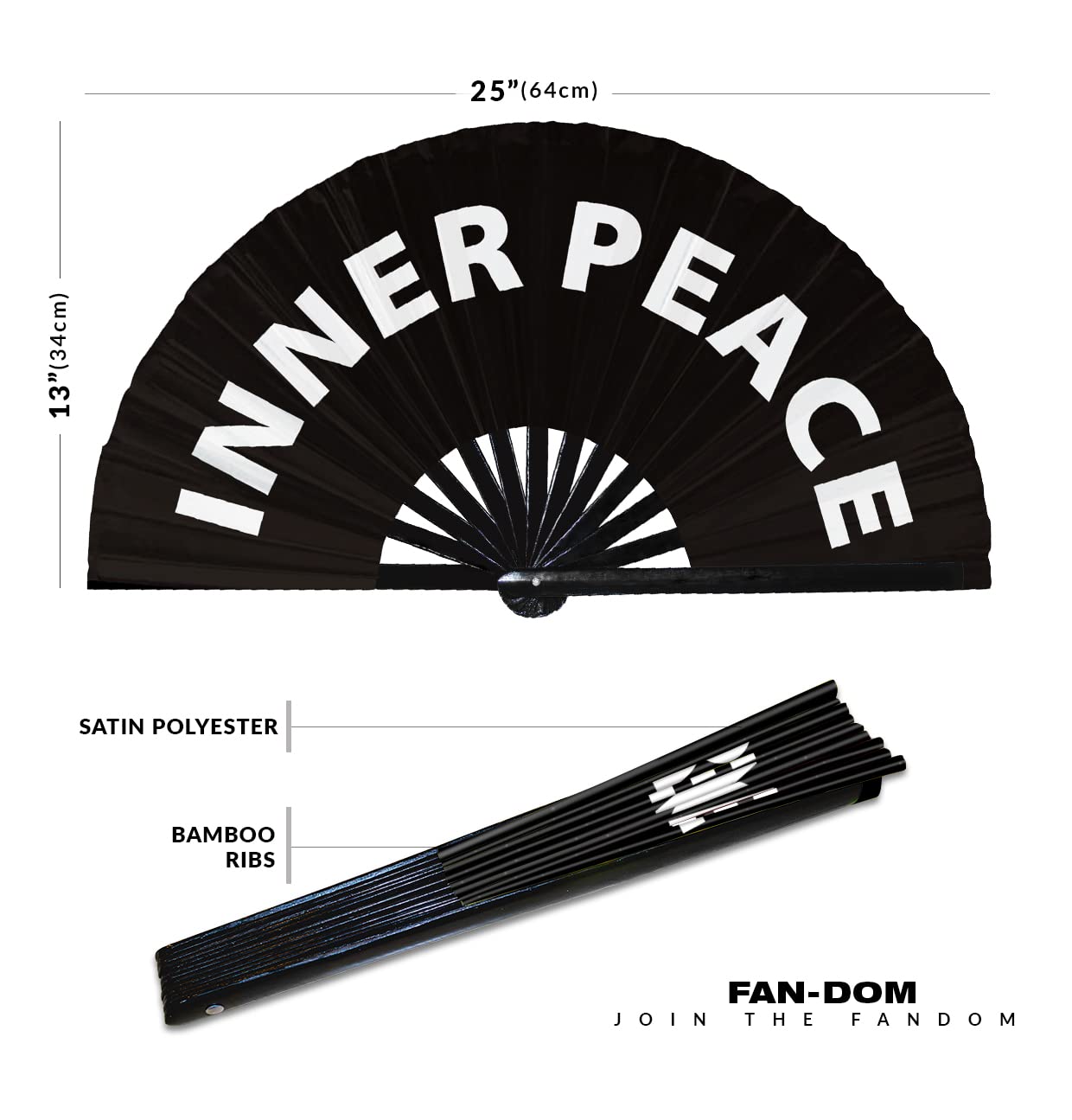 Inner Peace hand fan foldable bamboo circuit hand fan funny gag slang words expressions statement gifts Festival accessories Rave handheld Circuit event fan Clack fans (Black)