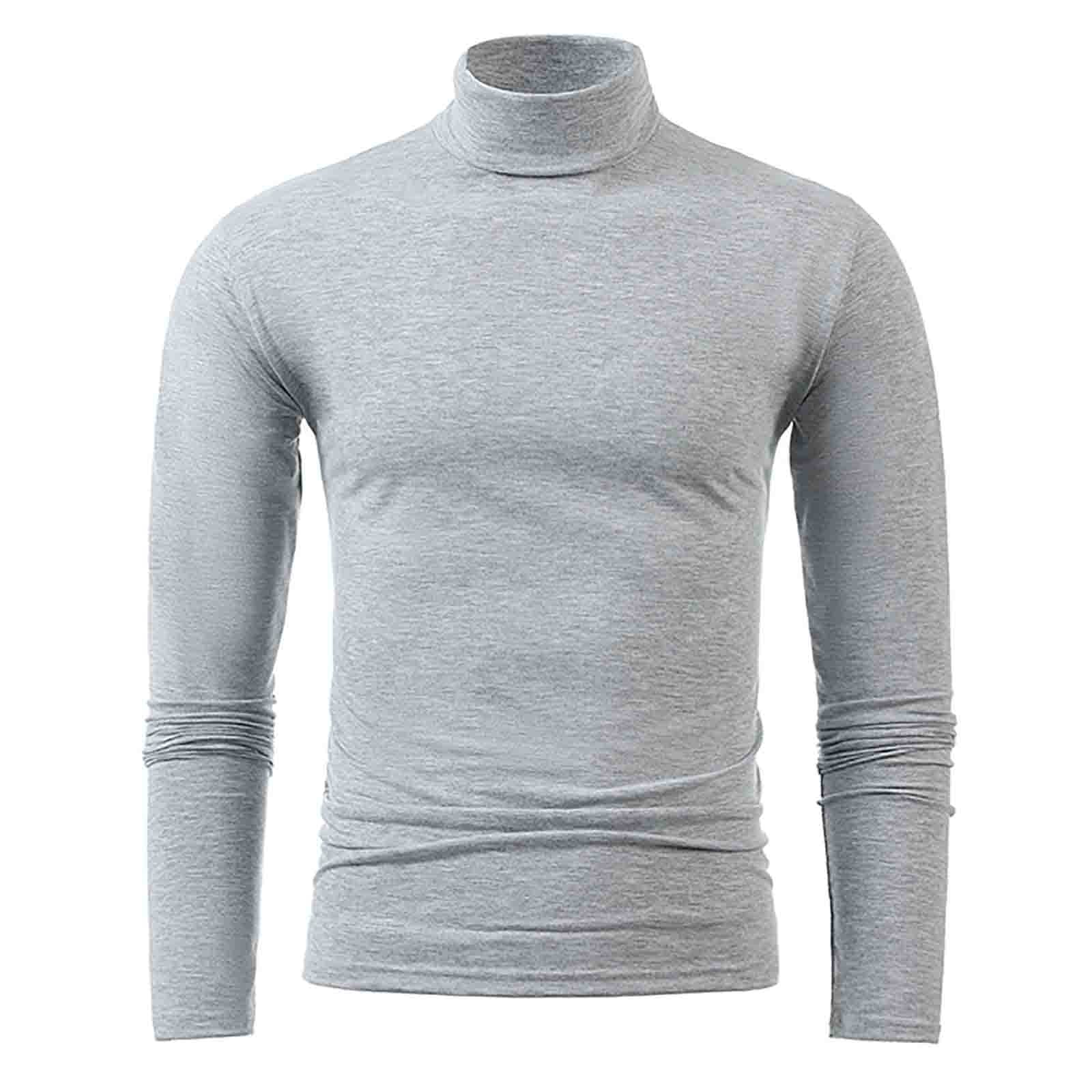 Mens Solid Color Mock Turtleneck Long Sleeve Shirts Thermal Base Layer Tops Slim Fit Soft Pullover Underwear T-Shirts(Grey,X-Large)