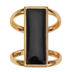 palmbeach yellow gold-plated sterling silver emerald cut natural black onyx ring sizes 6-10 size 9