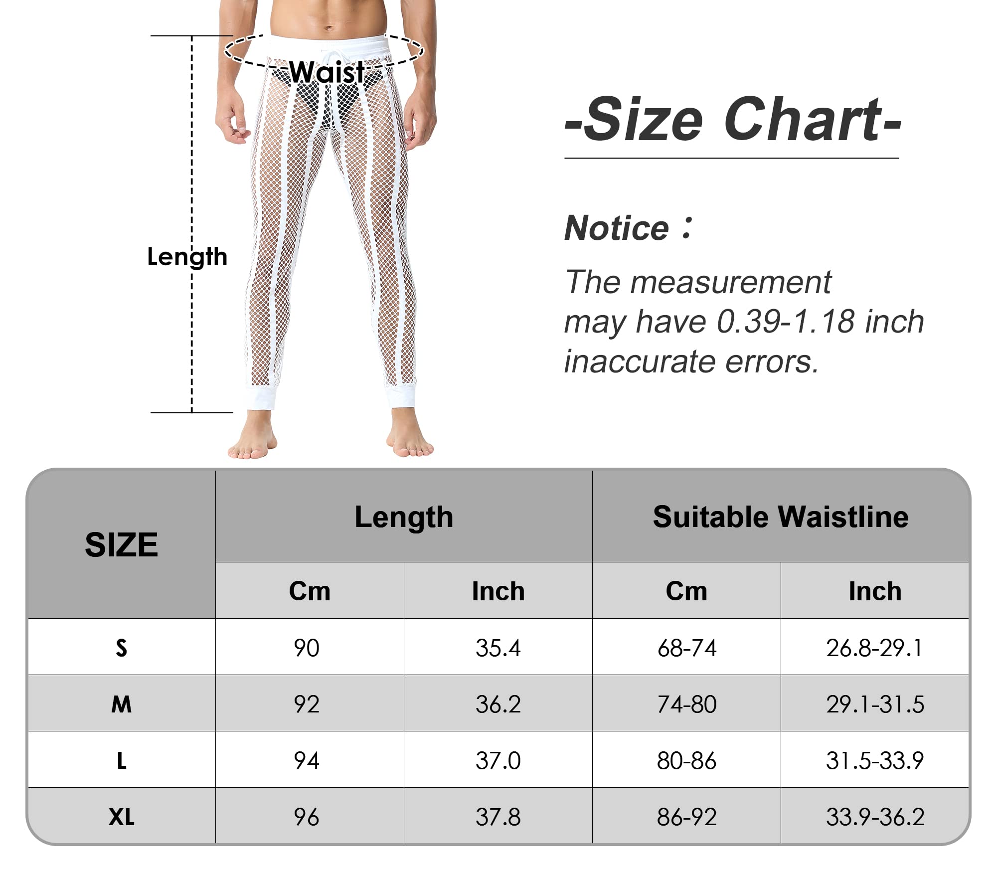 Men's Mesh Fishnet Pants See Through Drawstring Long Lounge Pajamas Muscle Leggings Underpants Underwear Sleepwear Openwork Netted Leggings Loose Bottoms