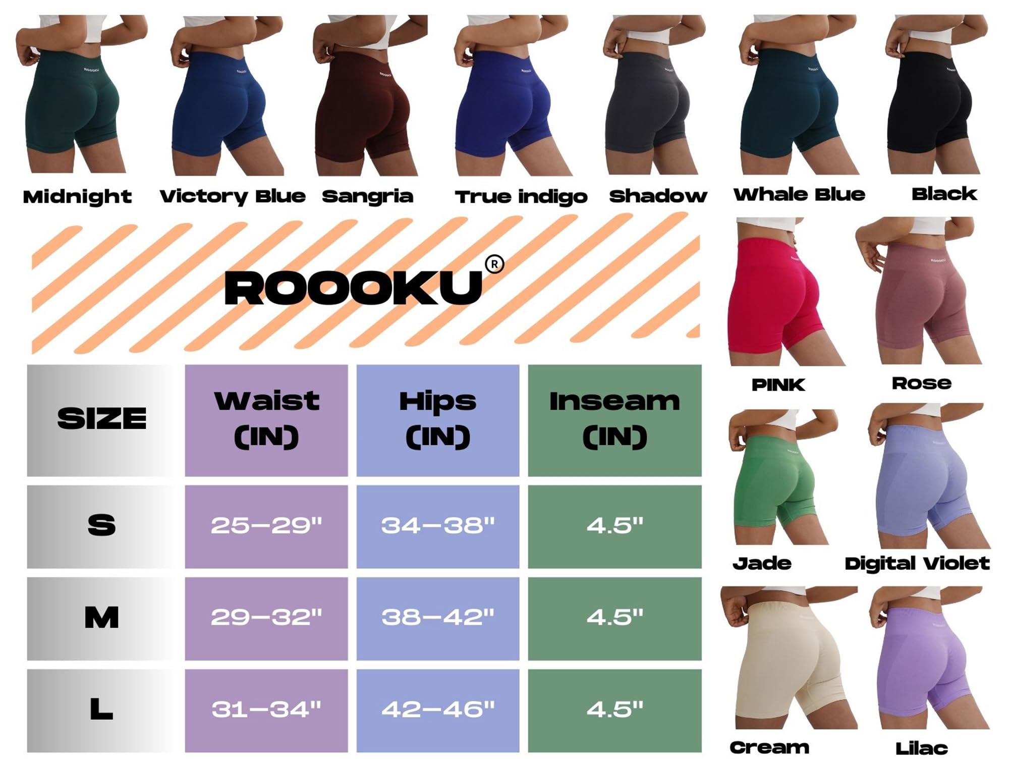 ROOOKU Uplift Gym Shorts for Women Seamless Scrunch Butt Lifting Workout Booty High Waisted Compression Yoga Shorts (Black,S)