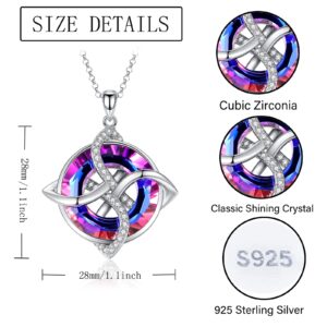 ZLILIJAN Celtic Knot Irish Knot Necklace 925 Sterling Silver Good Luck Pendant Blue Circle Crystal Necklace Irish Symbols Gaelic Jewelry Gift for Women (Purple crystal)