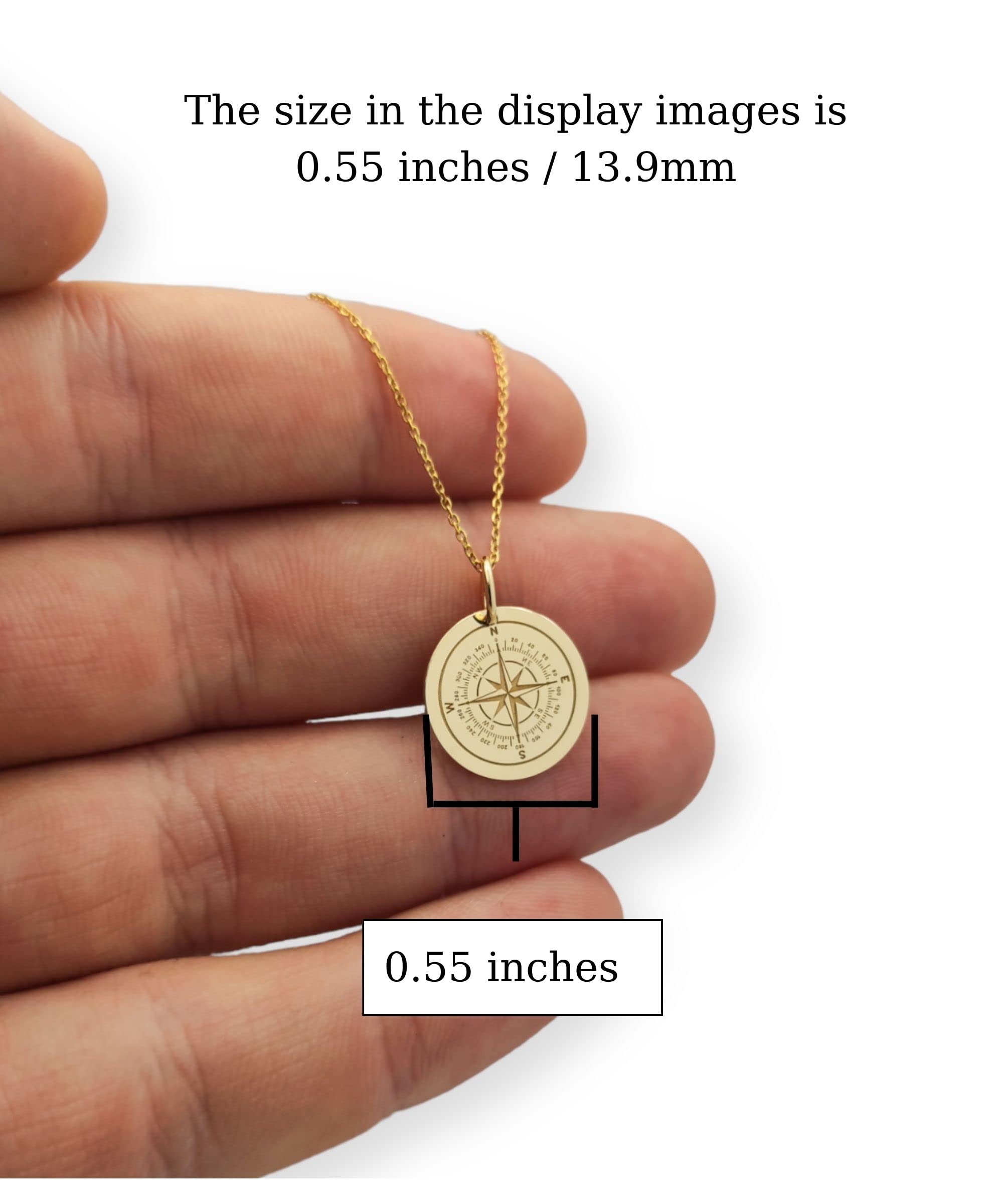 DANELIAN 14K Solid Gold Compass Pendant, North Star Compass Necklace (No Chain Included, 0.55 inches / 13.9mm)