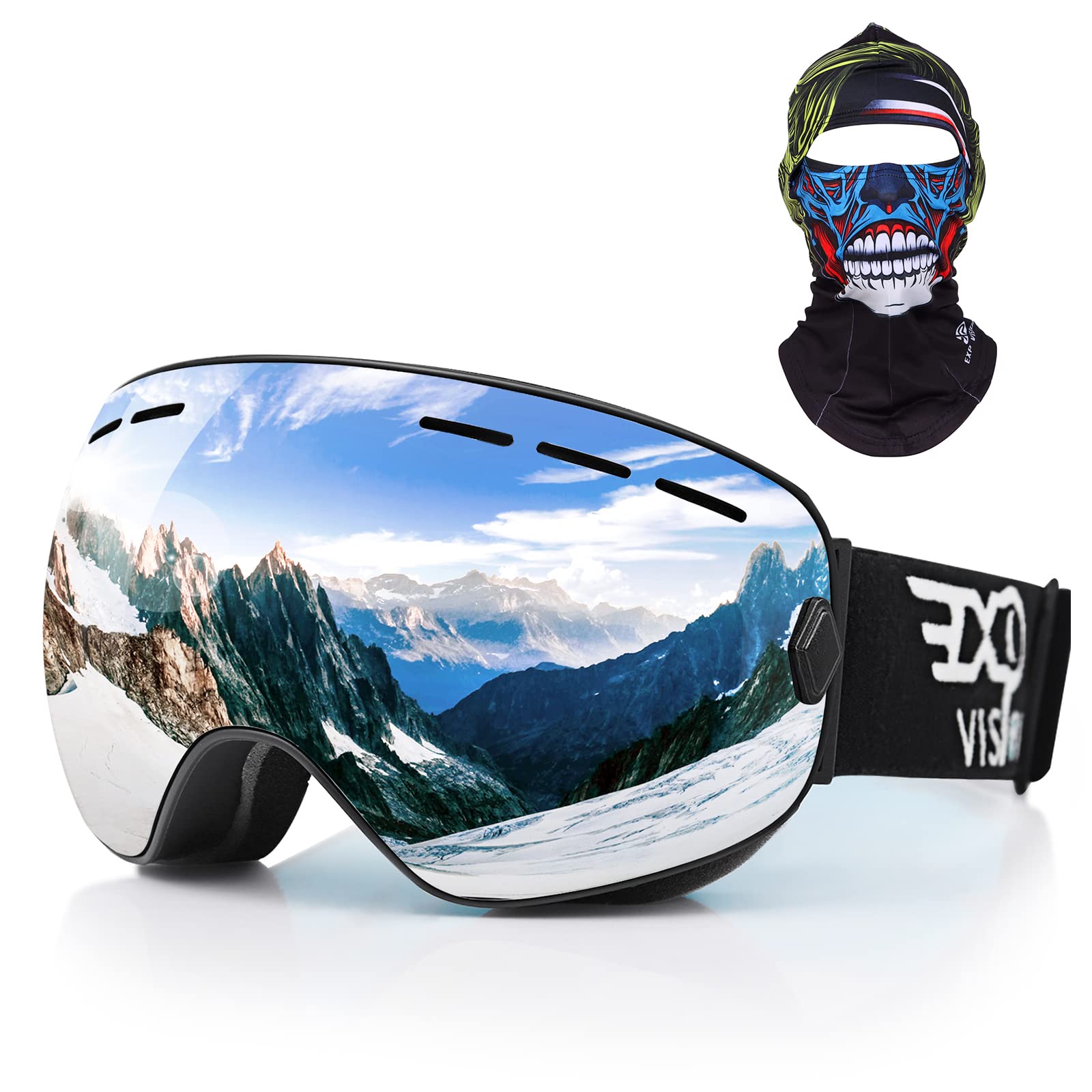 EXP VISION Ski Snowboard Goggles with Balaclava Ski Mask for Women Men and Younth, OTG Snow Goggle Anti Fog Winter Face Mask