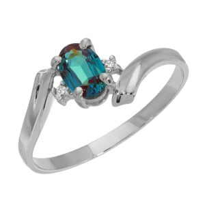 galaxy gold gg size 11.0 sterling silver 925 ring with natural diamonds & oval lab. grown alexandrite