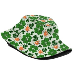 Cute St. Patrick's Day Shamrocks Bucket Hat Packable Green Fisherman Hat Summer Travel Beach Sun Hat for Boys Girls