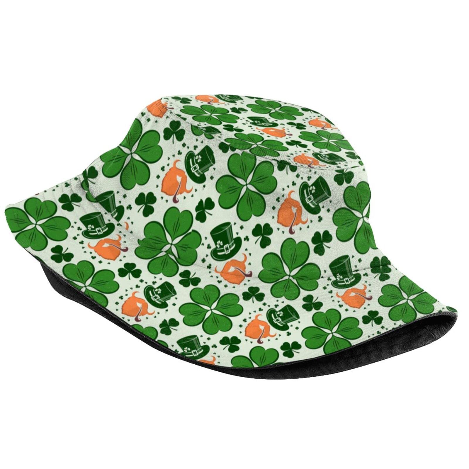 Cute St. Patrick's Day Shamrocks Bucket Hat Packable Green Fisherman Hat Summer Travel Beach Sun Hat for Boys Girls