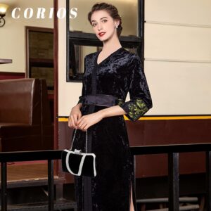 CORIOS Velvet Evening Bag for Women Rhinestone Clutch Bag Sparkly Handbag Bridal Wedding Purse Glitter Shoulder Bag Elegant Crossbody Bag for Wedding Banquet Cocktail Party Prom Black