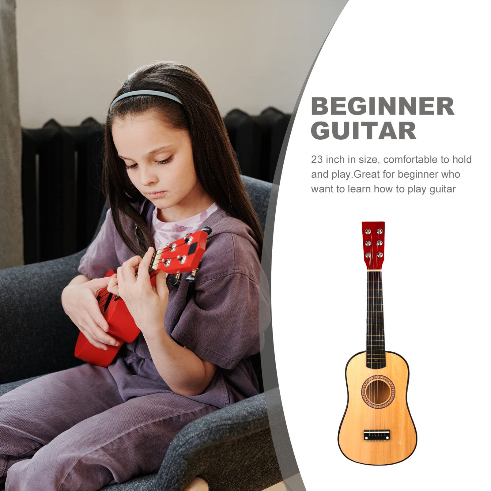 Kisangel 1pc Kids Beginner Guitar 23 Inch Guitar 6 String Vintage Style Acoustic Guitar Wooden Guitar Music Instruments for Kids(As Shown)