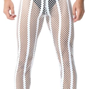 Men's Mesh Fishnet Pants See Through Drawstring Long Lounge Pajamas Muscle Leggings Underpants Underwear Sleepwear Openwork Netted Leggings Loose Bottoms