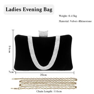 CORIOS Velvet Evening Bag for Women Rhinestone Clutch Bag Sparkly Handbag Bridal Wedding Purse Glitter Shoulder Bag Elegant Crossbody Bag for Wedding Banquet Cocktail Party Prom Black