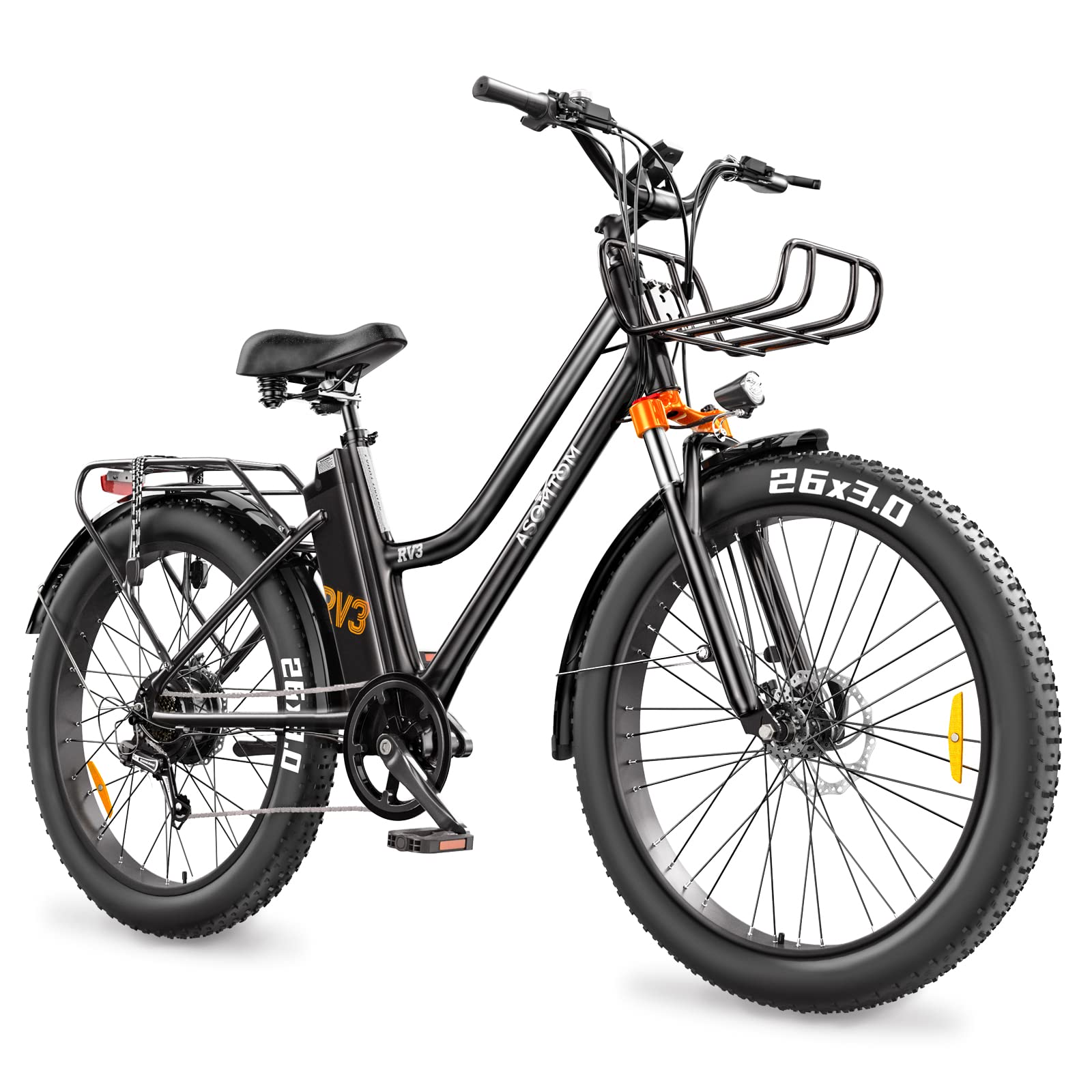 Asomtom Electric Bike for Adults, 26''*3.0'' Electric City Cruiser Bike 350W Removable Battery Up to 40 Miles and 20+ MPH Electric City Commuter Bicycle Shimano 7-Speed Cityscape Ebikes