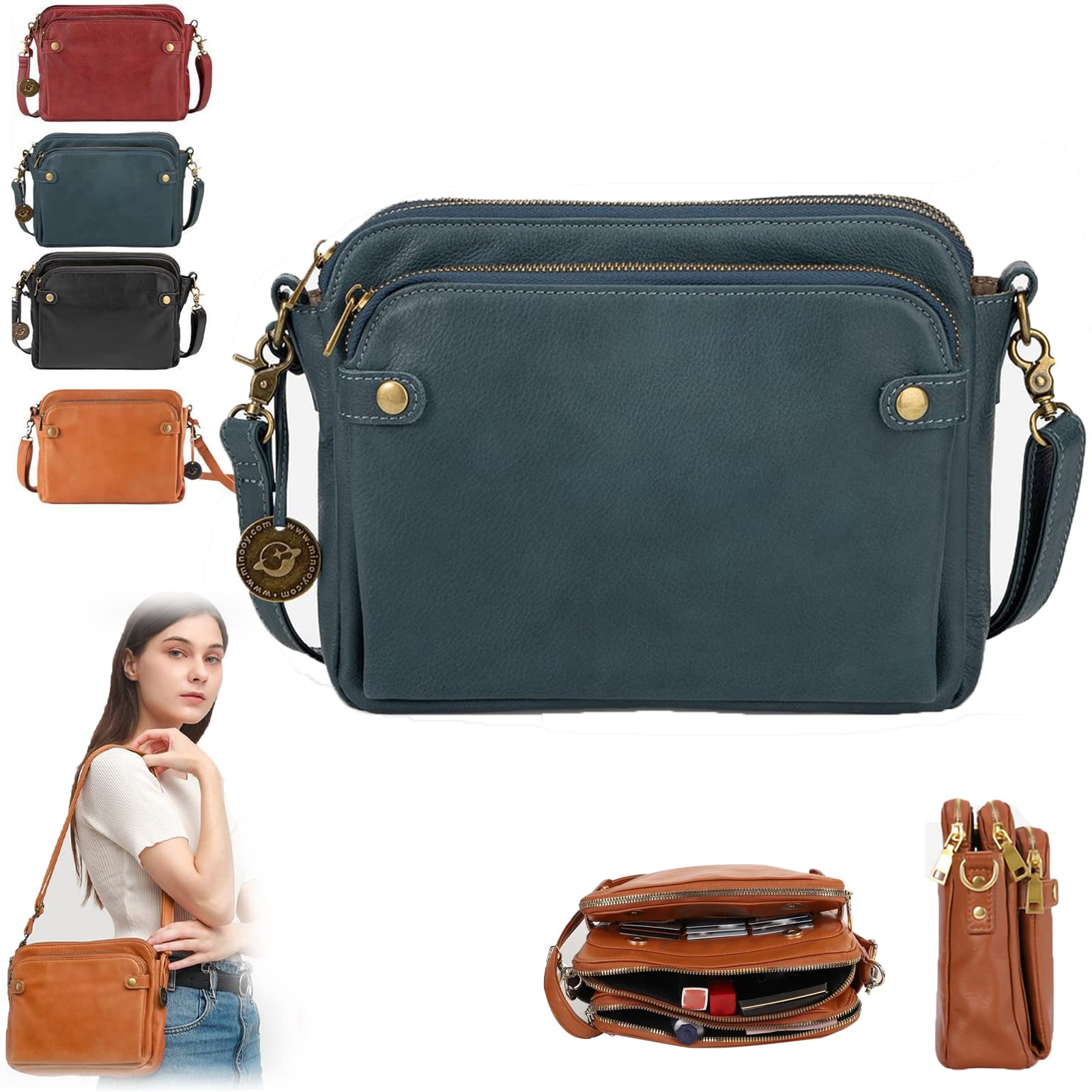 UIRPK Crossbody Leather Shoulder Bags and Clutches,Three-Layer Leather Crossbody Shoulder & Clutch Bag. (Blue,one Size)